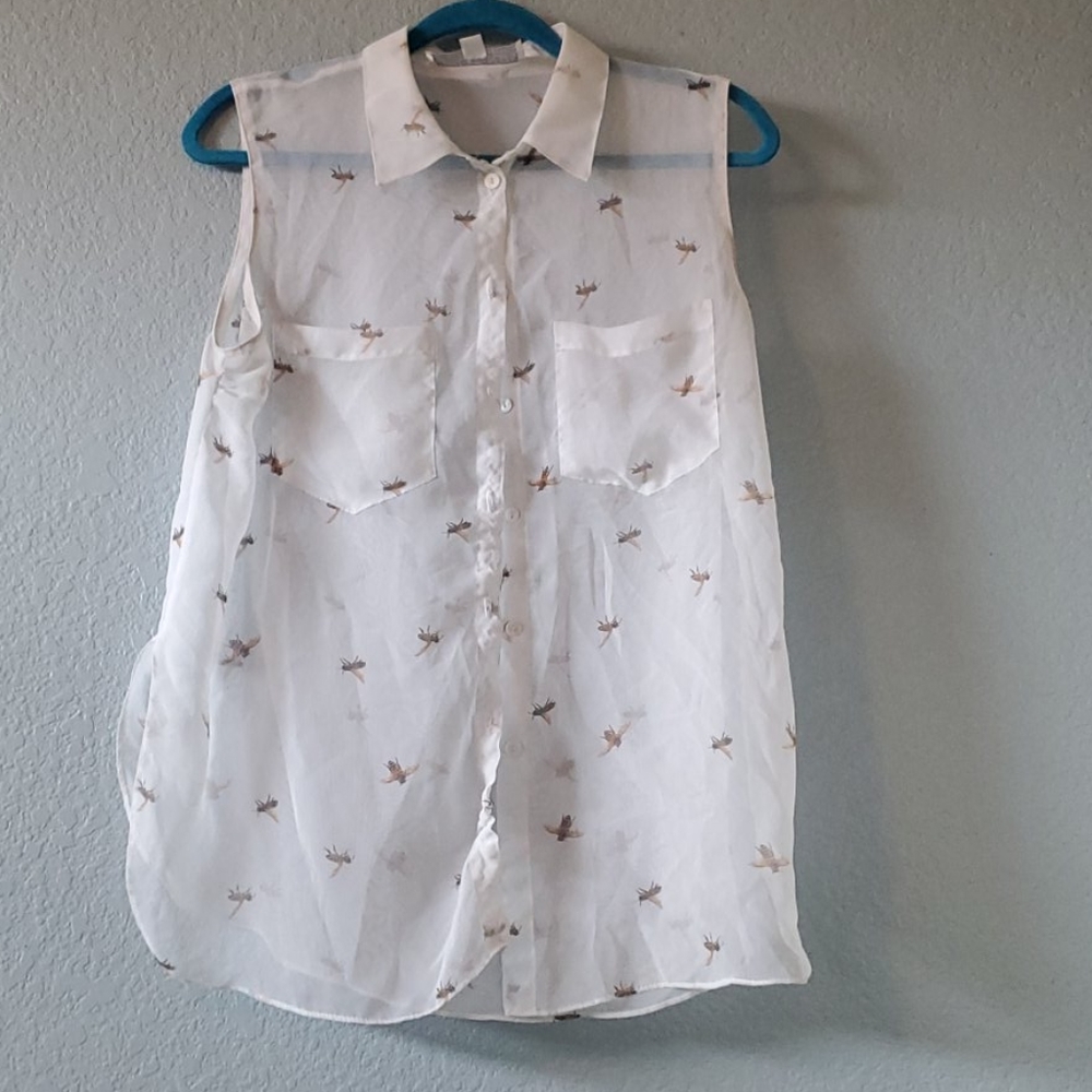 White sheer sleeveless shirt